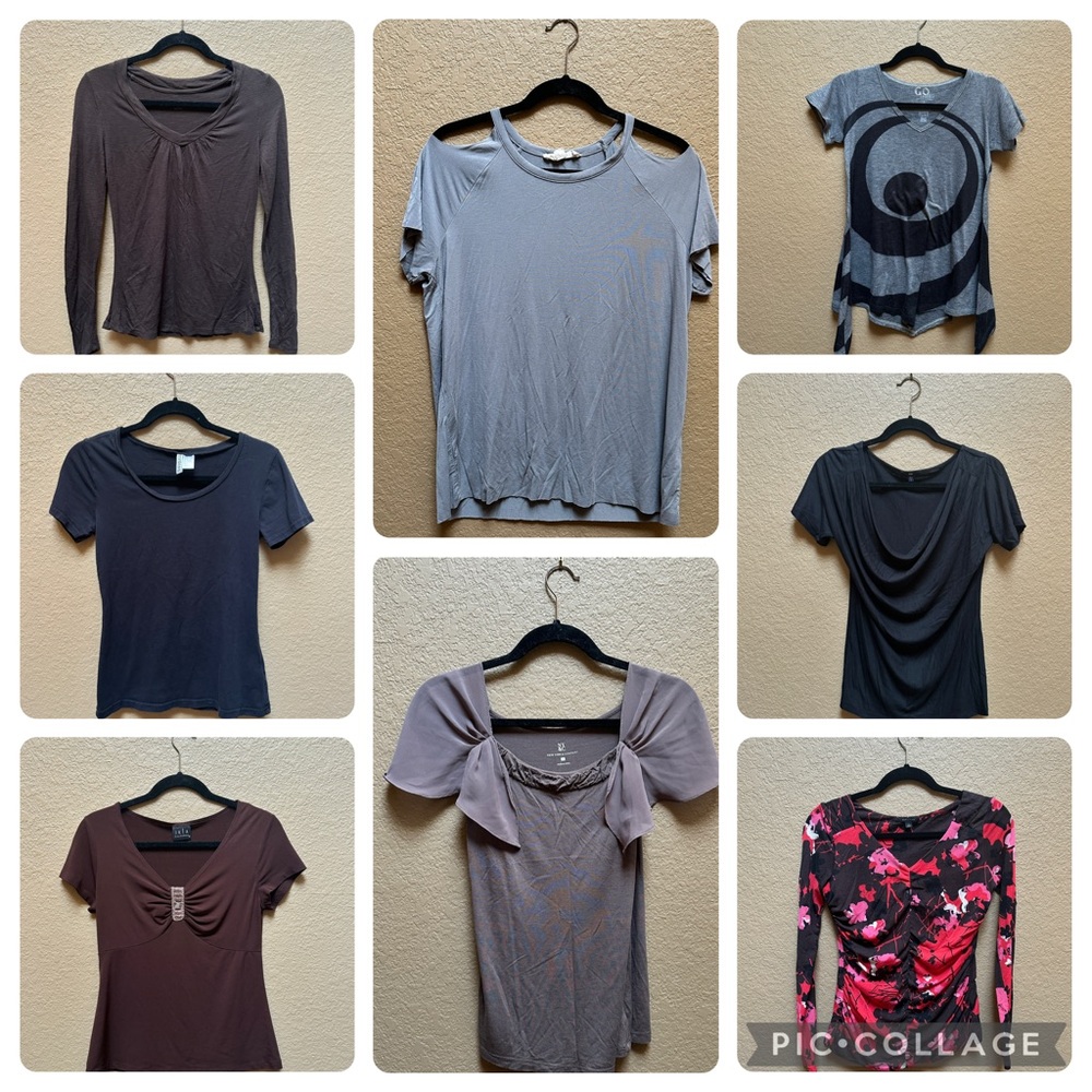 New York & Company Short Sleeve Tops - Black, Gray, Pink